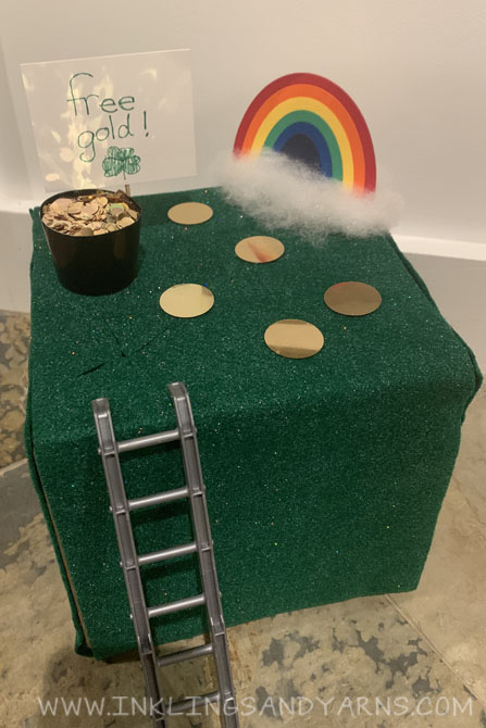 Leprechaun Trap: A box covered in green felt with a rainbow, pot of gold, and a sign saying "free gold!"